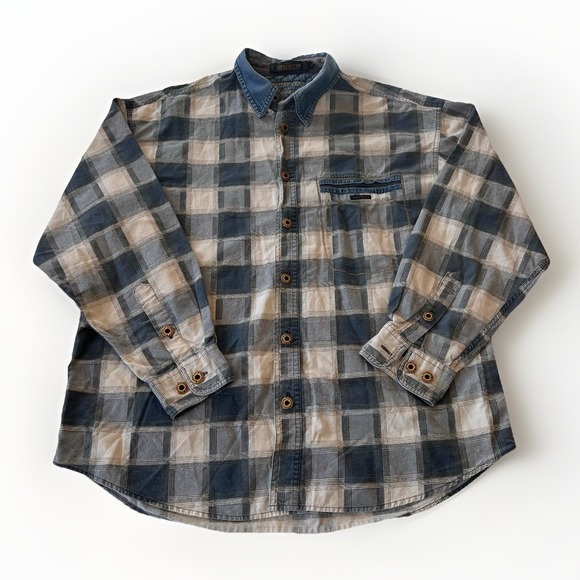 Fryday Club Other - Vintage‎ Fryday Club Men's Shirt Size Large Blue White Plaid Denim Collar Cotton